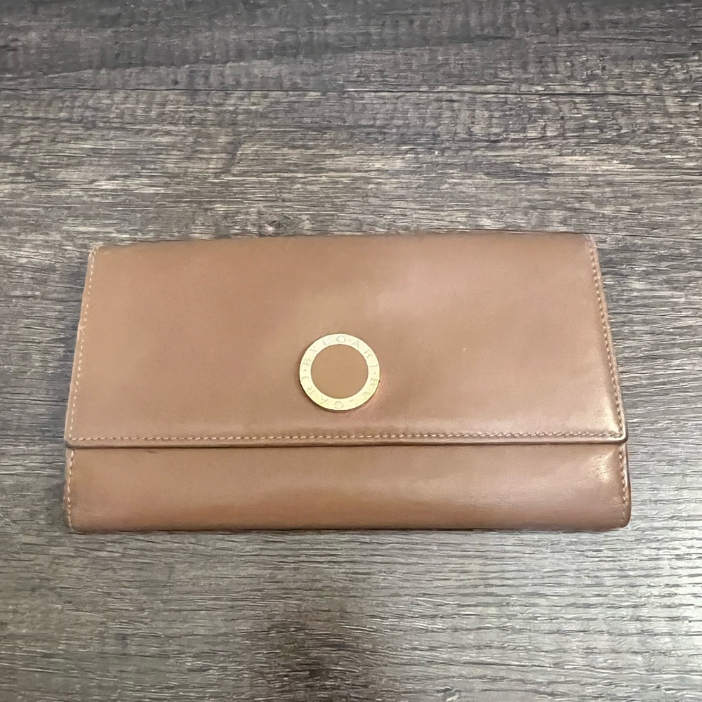 Bulgari Brown Leather Wallet with Gold Accent